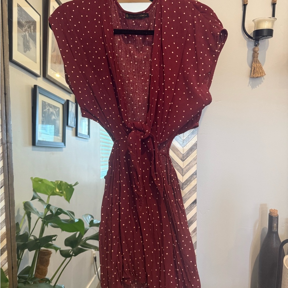 Red Ruffled Wrap Sundress with Tie Front